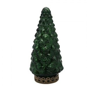 Tmavě zelený skleněný dekorační svítící stromek LED Tree - Ø 8*16 cm 6GL4575 obraz