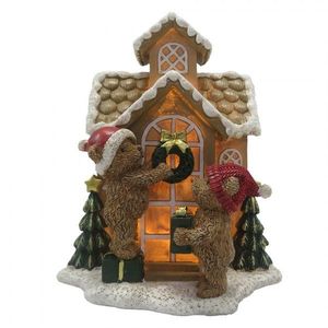 Svítící perníková chaloupka s medvídky Gingerbread House - 15*10*18 cm 6PR4168 obraz