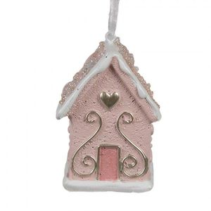 Závěsná růžová ozdoba perníková chaloupka Gingerbread House - 4*4*6 cm 6PR4211 obraz