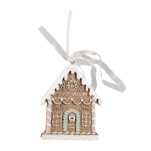 Hnědá závěsná vánoční ozdoba perníková chaloupka Gingerbread - 6*1*8 cm 6PR4322 obraz