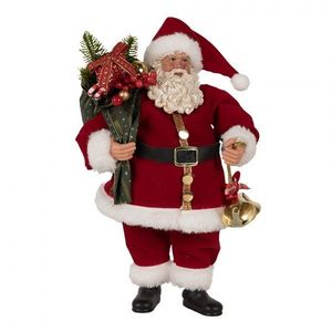 Červená vánoční dekorace taťka Santa Claus s dárky a zvonkem - 17*10*27 cm 65597 obraz