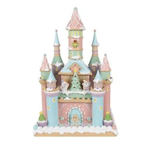 Růžovo-modrý perníkový zámek Gingerbread House Pastello - 27*18*42 cm 6PR4262 obraz