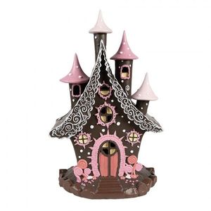 Hnědo-růžová svítící perníková chaloupka Gingerbread House - 16*13*26 cm / 3*AA 6PR4240 obraz