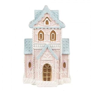 Růžovo-modrá svítící perníková chaloupka Gingerbread House - 10*8*16 cm 6PR4203 obraz