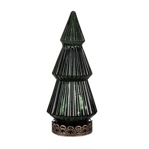 Tmavě zelený skleněný dekorační svítící stromek LED Tree - Ø 13*23 cm 6GL4573GR obraz