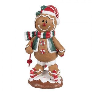 Hnědá vánoční dekorace Perníček Gingerbread na lyžích - 12*11*21 cm 6PR4259 obraz