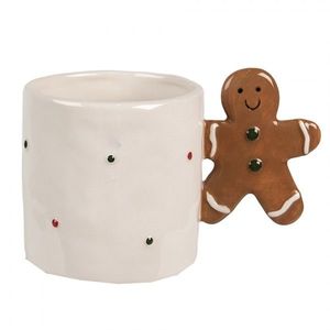 Béžový keramický hrnek s perníčkem a puntíky Gingerbread - 15*9*9 cm / 325 ml 6CEMU0152 obraz