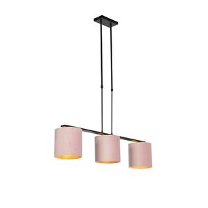 Závěsná lampa s velurovými odstíny růžové se zlatem 20cm - Combi 3 Deluxe obraz