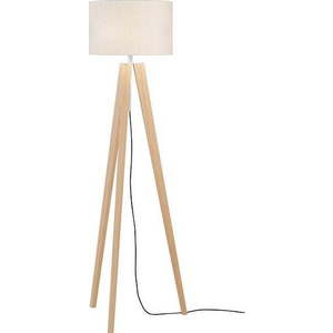 Stojací lampa v béžové a přírodní barvě s textilním stínidlem (výška 140 cm) Shine-wood – Fischer & Honsel obraz