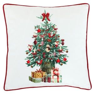 Polštář sametový s výplní, bílý - vánoční stromek, 100% polyester, 45 x 45 cm. obraz