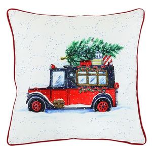 Polštář sametový s výplní, bílý - vánoční auto, 100% polyester, 45 x 45 cm. obraz