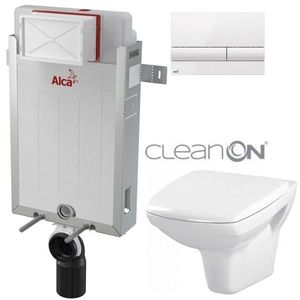 ALCADRAIN Renovmodul předstěnový instalační systém s bílým tlačítkem M1710 + WC CERSANIT CLEANON CARINA + SEDÁTKO AM115/1000 M1710 CA1 obraz