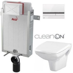 ALCADRAIN Renovmodul předstěnový instalační systém s bílým/ chrom tlačítkem M1720-1 + WC CERSANIT CLEANON CARINA + SEDÁTKO AM115/1000 M1720-1 CA1 obraz