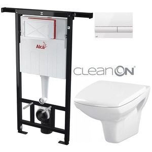 ALCADRAIN Jádromodul předstěnový instalační systém s bílým tlačítkem M1710 + WC CERSANIT CLEANON CARINA + SEDÁTKO AM102/1120 M1710 CA1 obraz