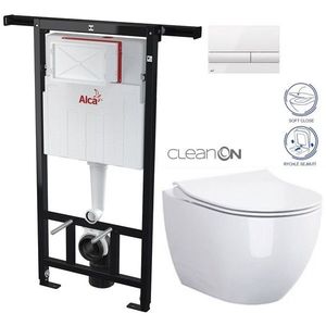 ALCADRAIN Jádromodul předstěnový instalační systém s bílým tlačítkem M1710 + WC CERSANIT ZEN CLEANON + SEDÁTKO AM102/1120 M1710 HA1 obraz