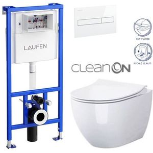 LAUFEN Rámový podomítkový modul CW1 SET s bílým tlačítkem + WC CERSANIT ZEN CLEANON + SEDÁTKO H8946600000001BI HA1 obraz