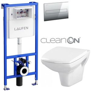 LAUFEN Rámový podomítkový modul CW1 SET s chromovým tlačítkem + WC CERSANIT CLEANON CARINA + SEDÁTKO H8946600000001CR CA1 obraz