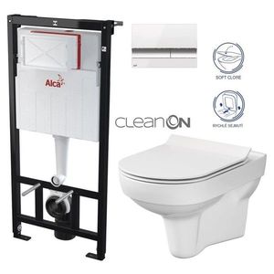 ALCADRAIN Sádromodul předstěnový instalační systém s bílým/ chrom tlačítkem M1720-1 + WC CERSANIT CITY NEW CLEANON + WC SEDÁTKO SLIM AM101/1120 M1720-1 CI2 obraz