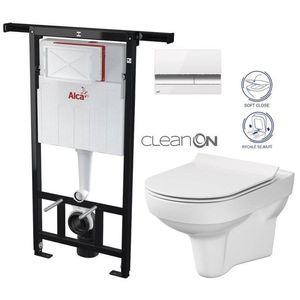 ALCADRAIN Jádromodul předstěnový instalační systém s bílým/ chrom tlačítkem M1720-1 + WC CERSANIT CITY NEW CLEANON + WC SEDÁTKO SLIM AM102/1120 M1720-1 CI2 obraz