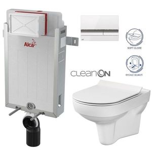 ALCADRAIN Renovmodul předstěnový instalační systém s bílým/ chrom tlačítkem M1720-1 + WC CERSANIT CITY NEW CLEANON + WC SEDÁTKO SLIM AM115/1000 M1720-1 CI2 obraz