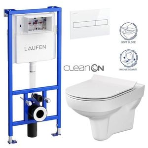 LAUFEN Rámový podomítkový modul CW1 SET s bílým tlačítkem + WC CERSANIT CITY NEW CLEANON + WC SEDÁTKO SLIM H8946600000001BI CI2 obraz