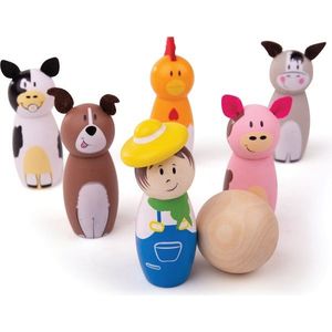 Bigjigs Toys Dřevěné kuželky FARM vícebarevné obraz