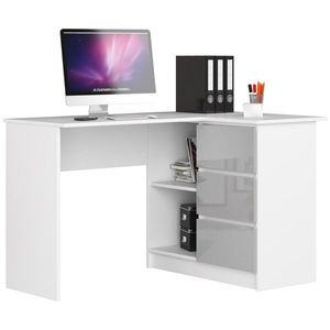 Ak furniture Rohový psací stůl B16 124 cm bílý/světle šedý lesk pravý obraz