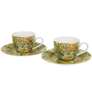 DekorStyle Sada 2 ks porcelánových espresso hrnků Morris Golden Lilly 90 ml zelená obraz