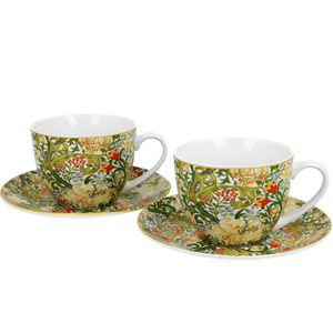 DekorStyle Sada 2 ks porcelánových hrnků Morris Golden Lilly 250 ml zelená obraz