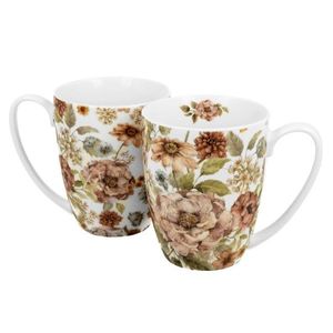 DekorStyle Sada 2 ks porcelánových hrnků Pastel Flowers 360 ml bílý obraz