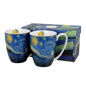 DekorStyle Sada 2 ks porcelánových hrnků Van Gogh STARRY NIGHT 350 ml modrá obraz