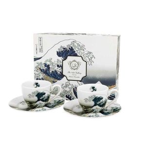 DekorStyle Sada šálků s podšálkem espresso Hokusai THE GREAT WAVE 2 ks 90 ml bílá obraz