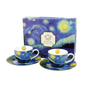 DekorStyle Sada šálků s podšálkem espresso Van Gogh STARRY NIGHT 2 ks 90 ml modrá obraz