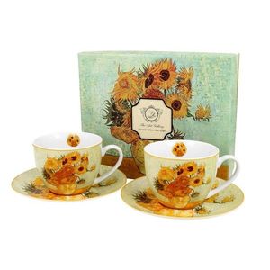 DekorStyle Sada šálků s podšálkem Van Gogh SUNFLOWERS 2 ks 250 ml žlutá obraz