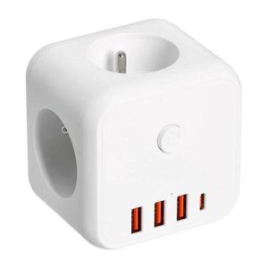 Rozbočovací zásuvka s vypínačem LINEA 3x230V + 4xUSB A/C bílá obraz