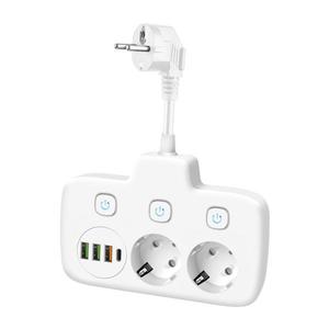 Rozbočovací zásuvka s vypínačem LINEA 2x230V + 4xUSB A/C bílá obraz