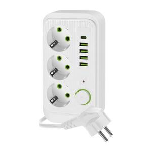 Rozbočovací zásuvka s vypínačem LINEA 3x230V + 5xUSB A/C bílá obraz