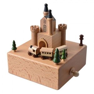 Dřevěná hrací skříňka s hradem a jezdícím vláčkem Castle - 11*12*14 cm 65664 obraz