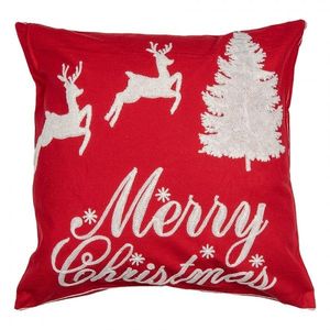 Červený povlak na polštář s jeleny Merry Christmas Deer - 45*45 cm KT021.358 obraz