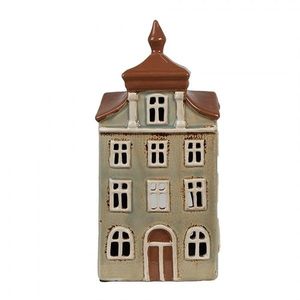 Zelený keramický svícen na čajovou svíčku domek Amster Village - 12*9*25 cm 6CE1881 obraz