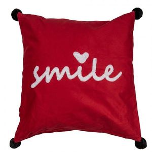 Červený povlak na polštář s vyšitým nápisem Smile - 45*45 cm KT021.365 obraz