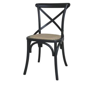 Černá dřevěná židle s ratanovým výpletem Old French chair - 55*51*89cm 41067824 obraz