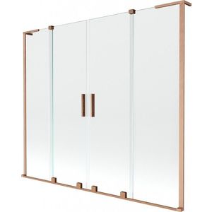 MEXEN/S Velar L Duo dvoukřídlá posuvná vanová zástěna 200 x 150 cm, transparent, měď kartáčovaná 896-200-003-02-65 obraz