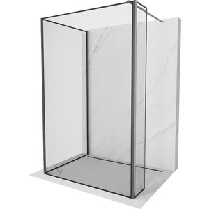 MEXEN/S Kioto Sprchová zástěna WALK-IN 90 x 70 x 30 cm, černý vzor, grafit kartáčovaná 800-090-070-221-66-70-030 obraz