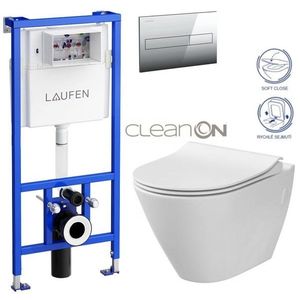 LAUFEN Rámový podomítkový modul CW1 SET s chromovým tlačítkem + WC CERSANIT CLEANON CITY H8946600000001CR CI1 obraz