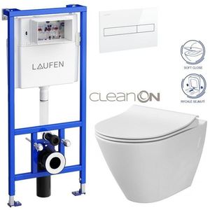 LAUFEN Rámový podomítkový modul CW1 SET s bílým tlačítkem + WC CERSANIT CLEANON CITY H8946600000001BI CI1 obraz