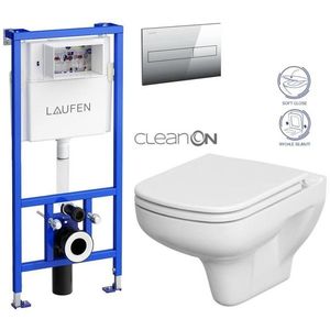 LAUFEN Rámový podomítkový modul CW1 SET s chromovým tlačítkem + WC CERSANIT CLEANON COLOUR + SEDÁTKO H8946600000001CR CN1 obraz