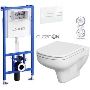 LAUFEN Rámový podomítkový modul CW1 SET s bílým tlačítkem + WC CERSANIT CLEANON COLOUR + SEDÁTKO H8946600000001BI CN1 obraz