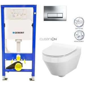 GEBERIT DuofixBasic s chromovým tlačítkem DELTA51 + WC CERSANIT CLEANON CREA OVÁL + SEDÁTKO 458.103.00.1 CR1 obraz