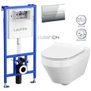 LAUFEN Rámový podomítkový modul CW1 SET s chromovým tlačítkem + WC CERSANIT CLEANON CREA OVÁL + SEDÁTKO H8946600000001CR CR1 obraz